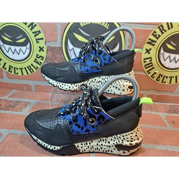 Steve Madden Cliff Platform Heel Sneakers Neon Black Blue Leopard womens Sz 6 - Picture 1 of 6